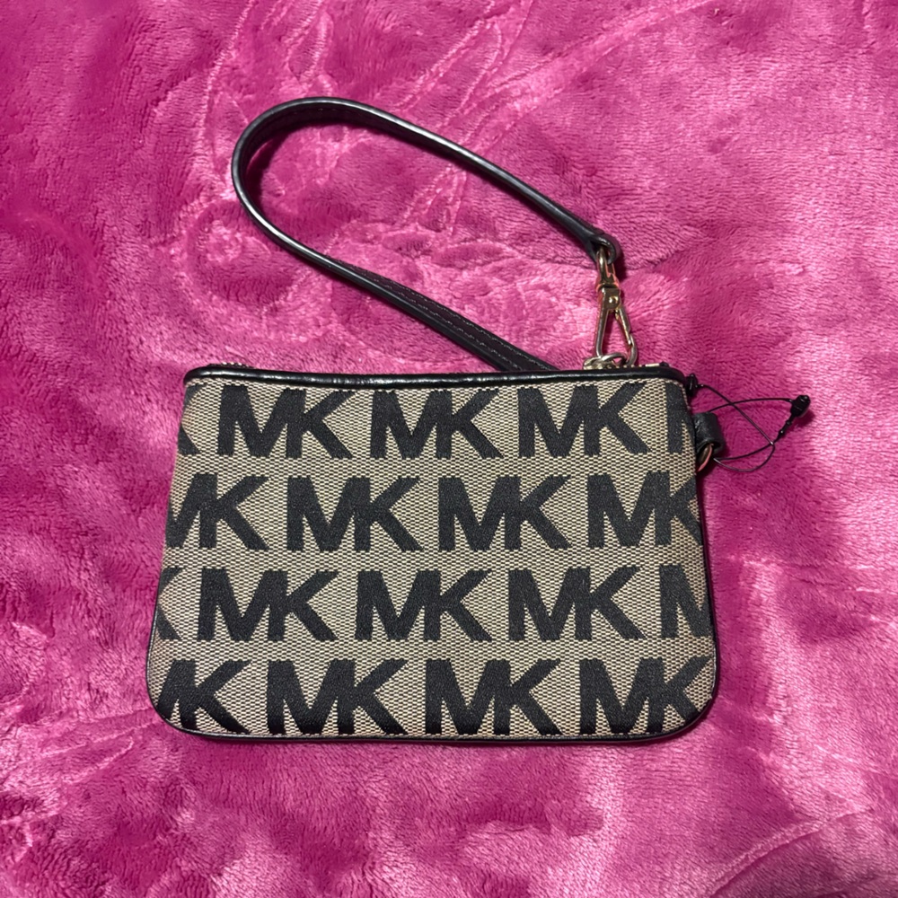 Michael Kors Black and Tan Monogram Wristlet